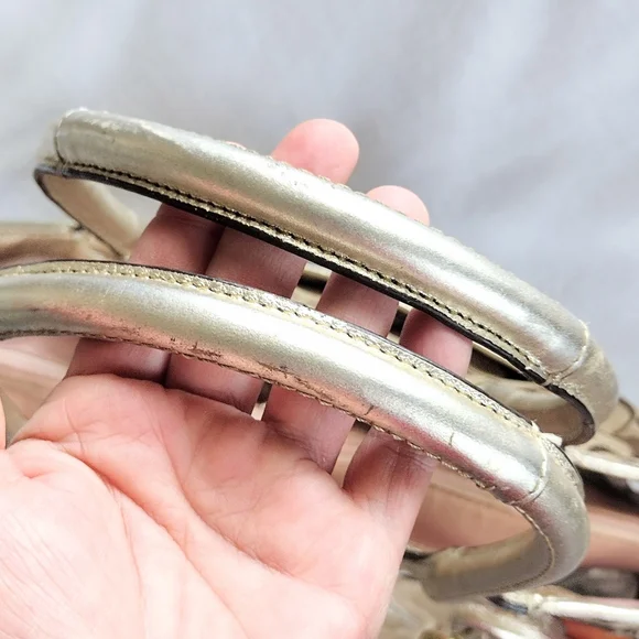 Coach Bleecker Khaki Signature Patchwork Floral Metallic Gold Tote Bag Y2K - Picture 11 of 15